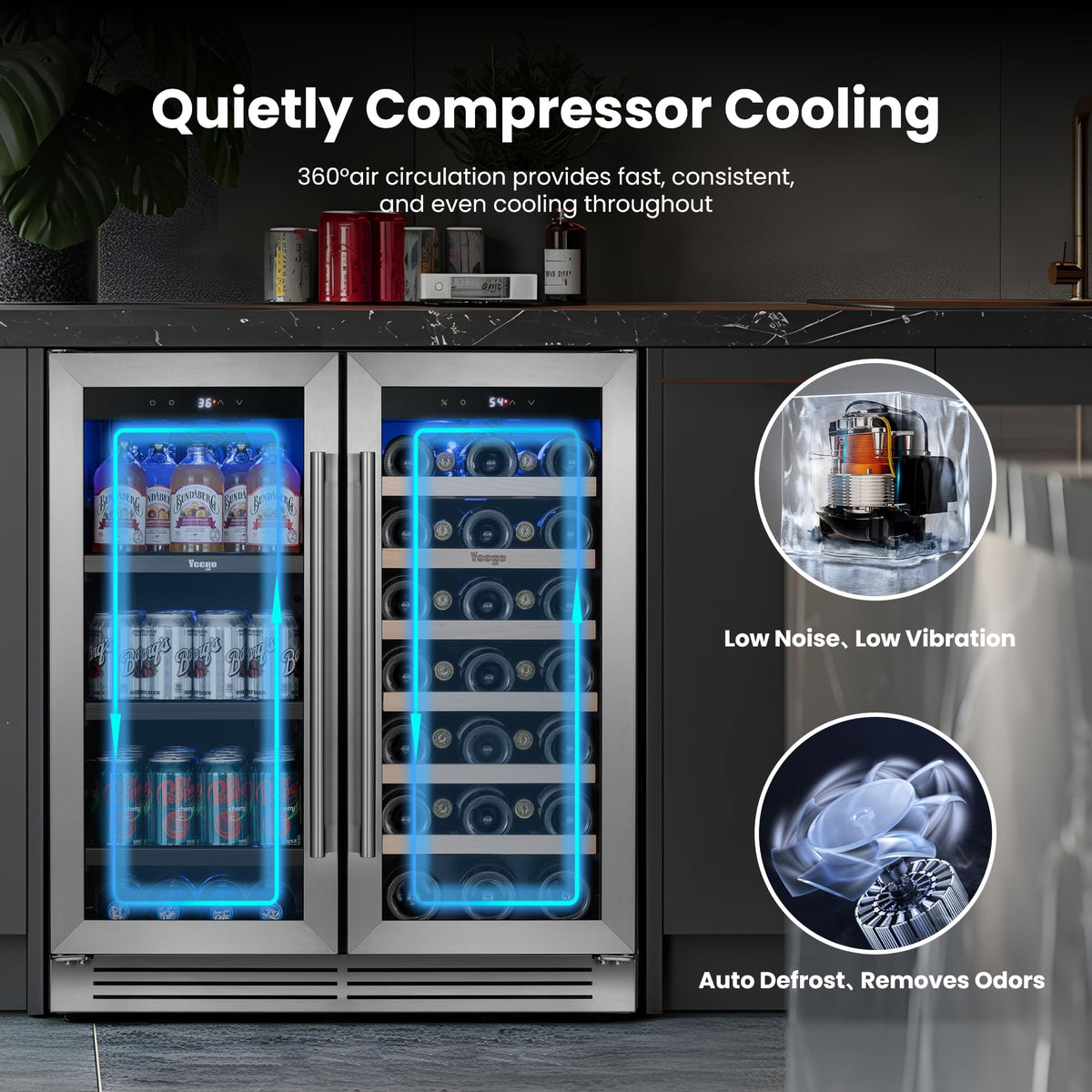 Yeego 24 Inch Dual Zone Wine Fridge with 52 Bottle