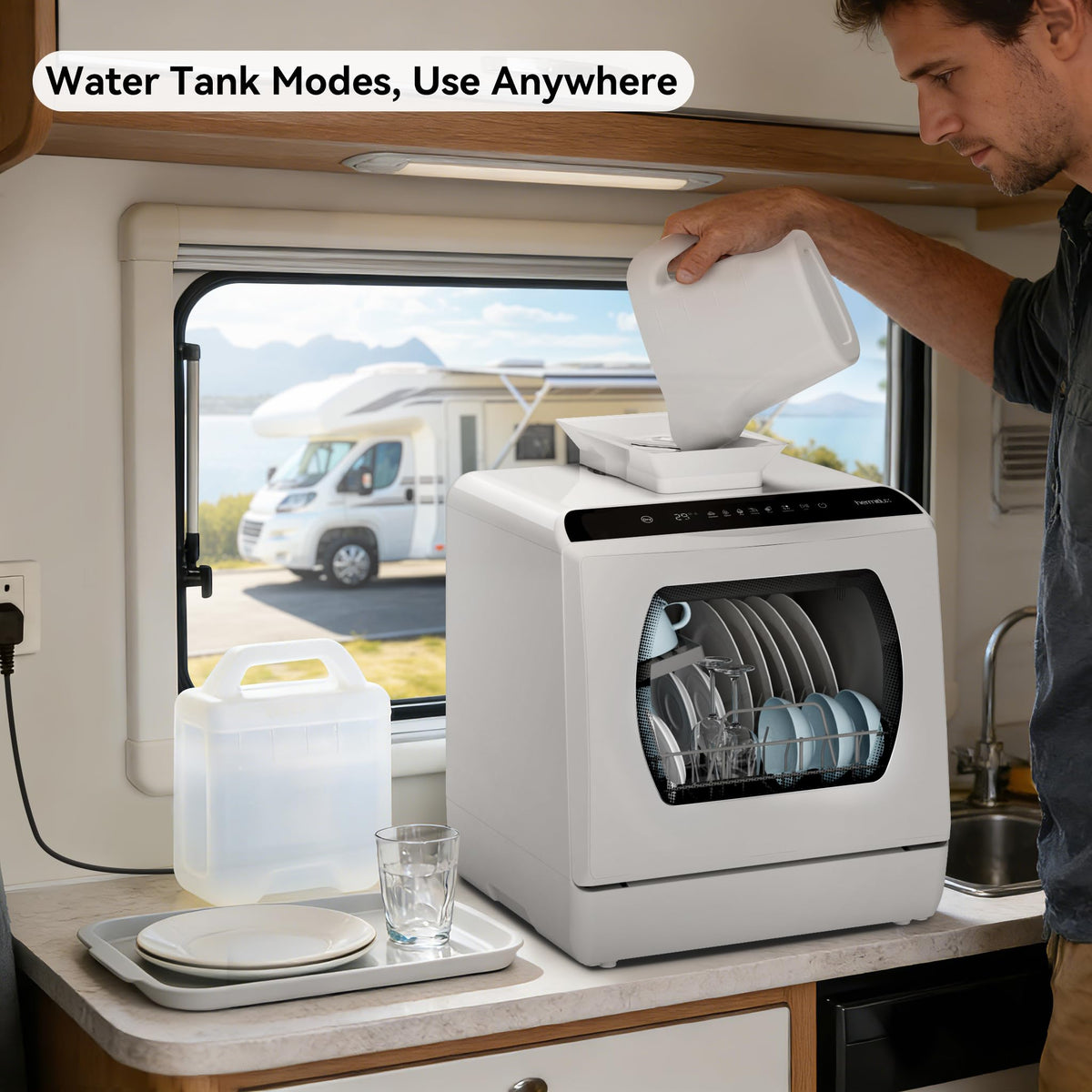 Hermitlux Countertop Dishwasher, 5 Place Settings Portable Dishwashers Mini