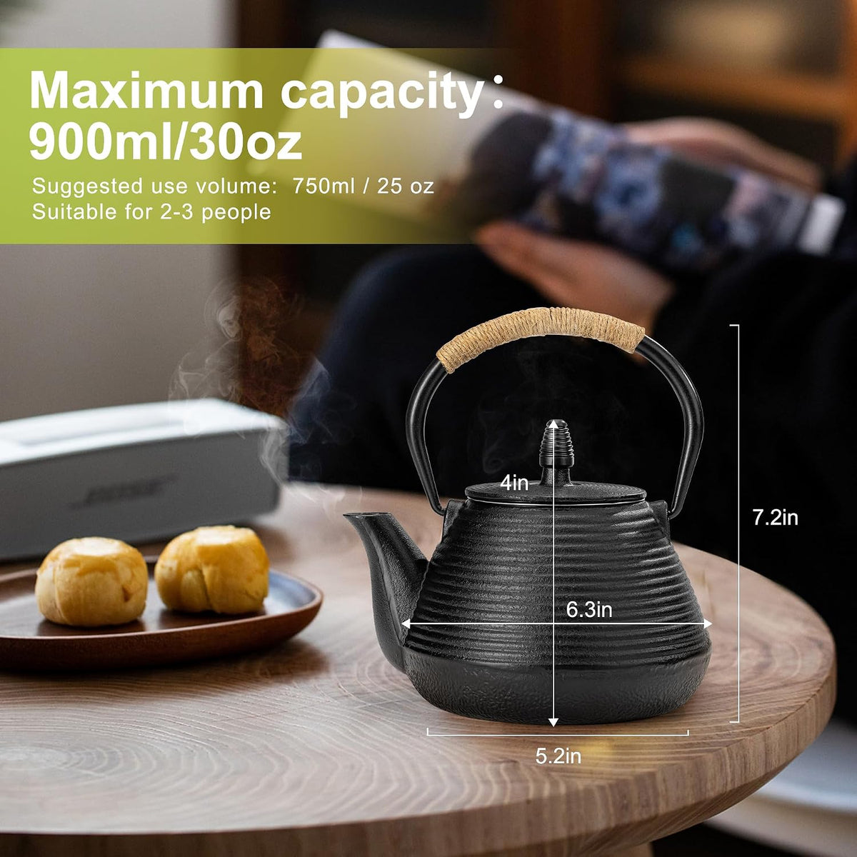 Japanese Tetsubin Tea Kettle Cast Iron Teapot with Stainless Steel Infuser 30 oz/900 ml