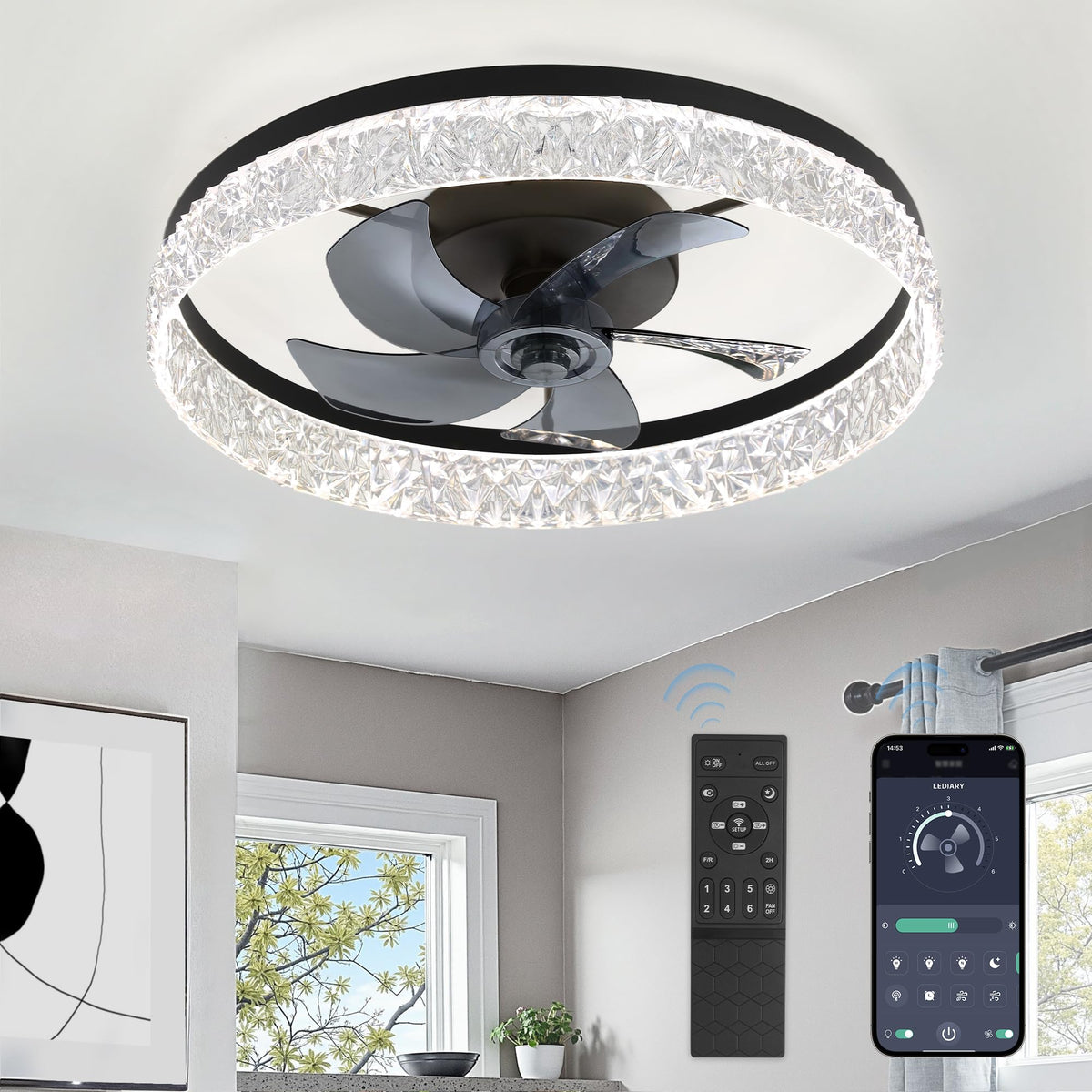 LEDIARY 20" Modern Ceiling Fans with Lights and Remote, White Fandelier