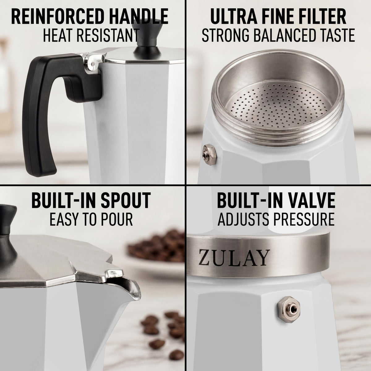 Zulay Moka Pot Espresso Stovetop Coffee Maker - Leak-Proof, Stainless Steel, Easy to Clean, Heat Resistant Handle & Knob - for Authentic Cuban & Italian Style Espresso - Makes 6 Espresso Cups - Red