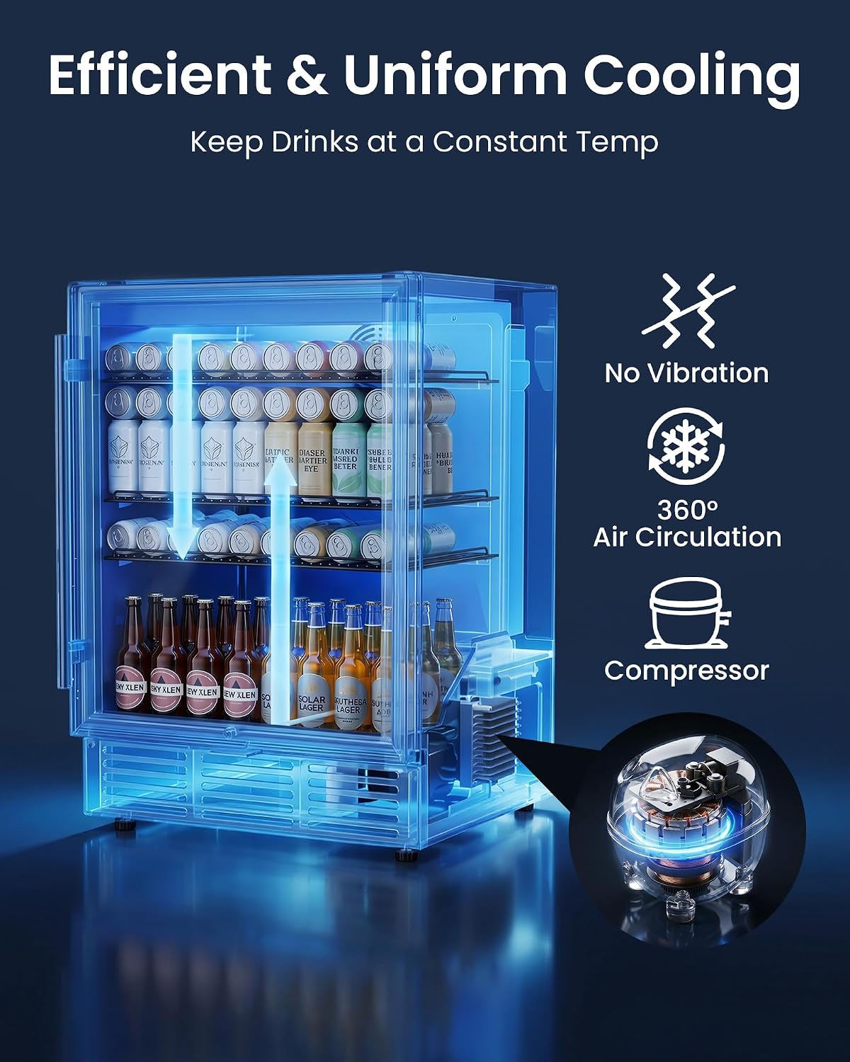 24 Inch Beverage Refrigerator 180 Cans | Under Counter Glass Door