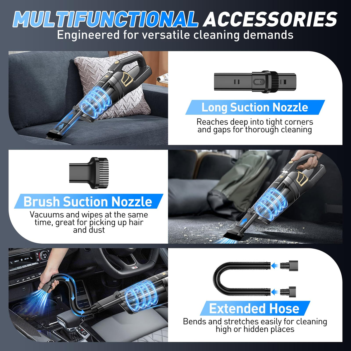 CKIKH Handheld Vacuum Cordless, 15000PA Hand Held Car Vacuum Cleaner