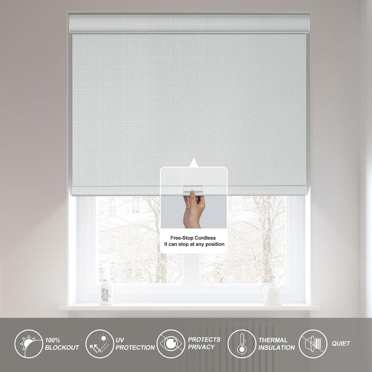 Boolegon Blackout Roller Shades for Windows, Beige, Custom Size