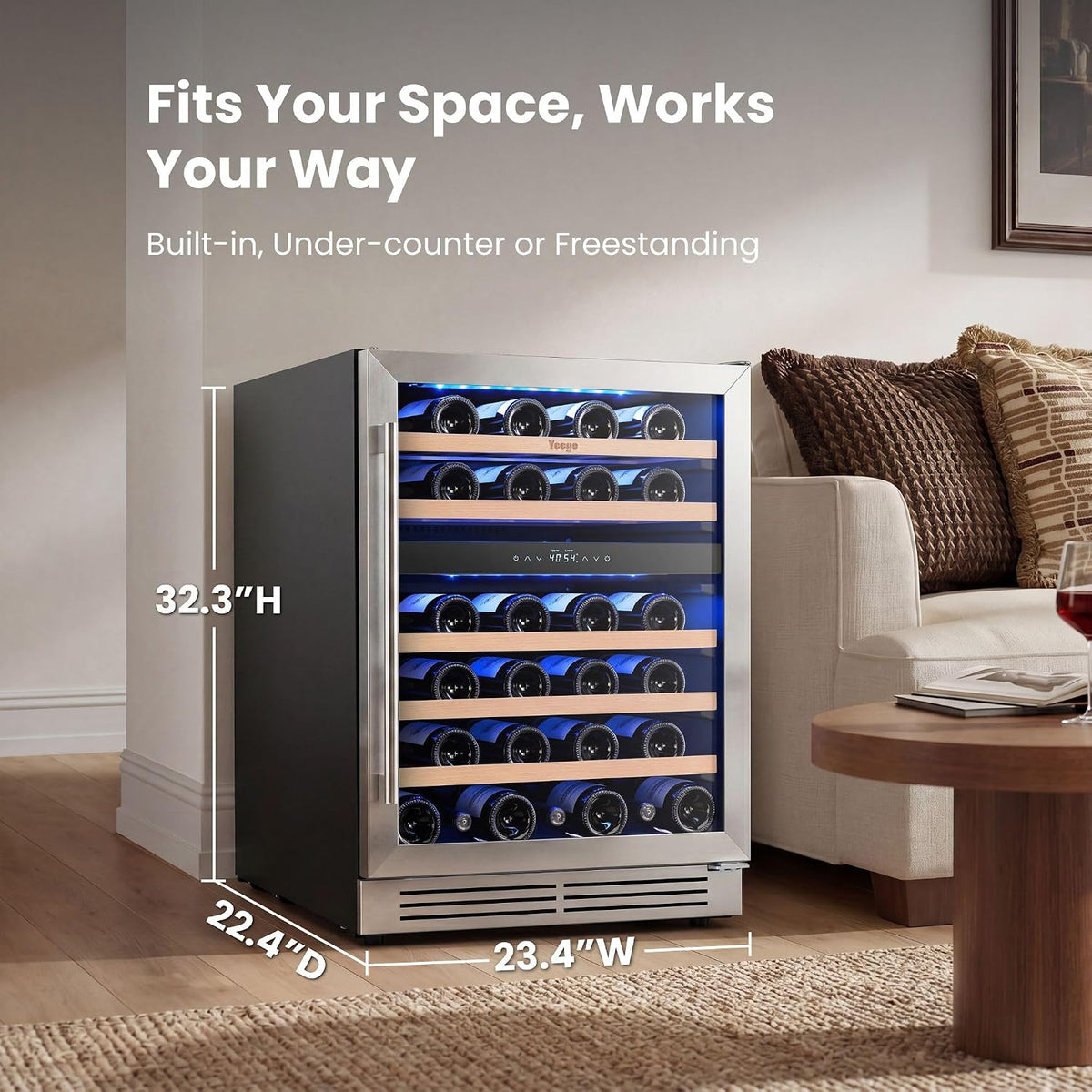 Yeego 24 Inch Dual Zone Wine Fridge with 52 Bottle