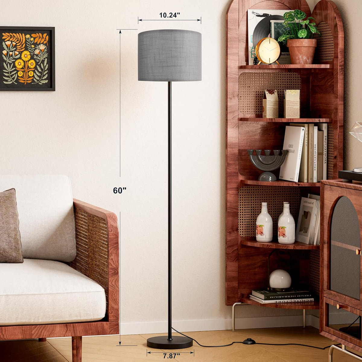 Modern Floor Lamp Simple Design with White Shade & Foot Pedal Switch