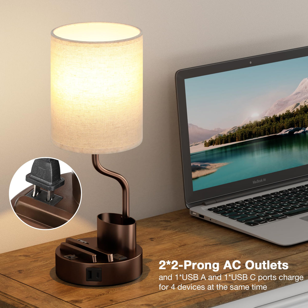 Fenmzee Bedside Lamps for Bedroom Set of 2 - Table Desk Lamp for Nightstand