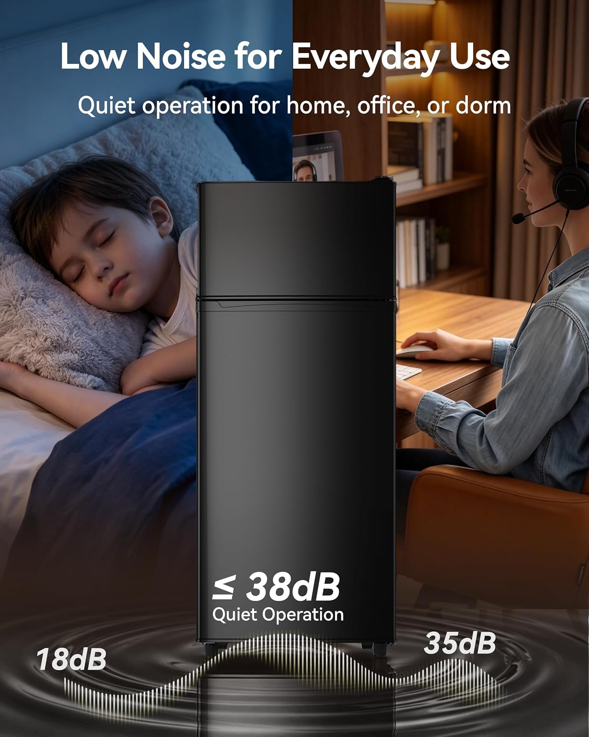 4.5 Cu.Ft Mini Fridge Freezer for Dorm/Office, 2-Door, Quiet