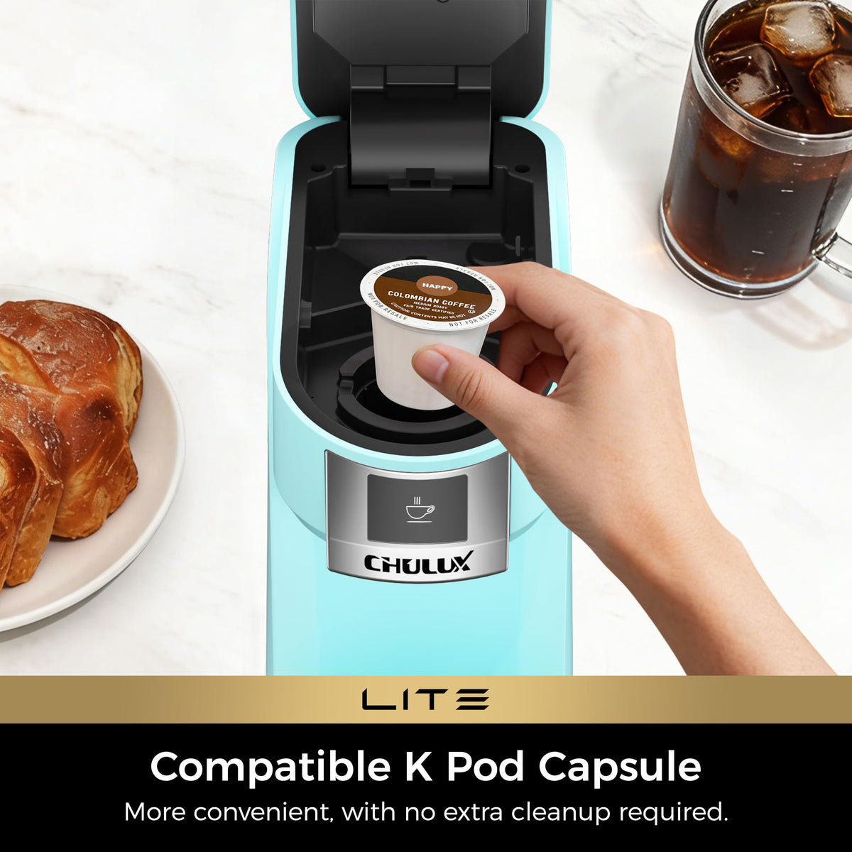 CHULUX Lite Single Serve Coffee Maker for K Cup with One Touch Brew, White