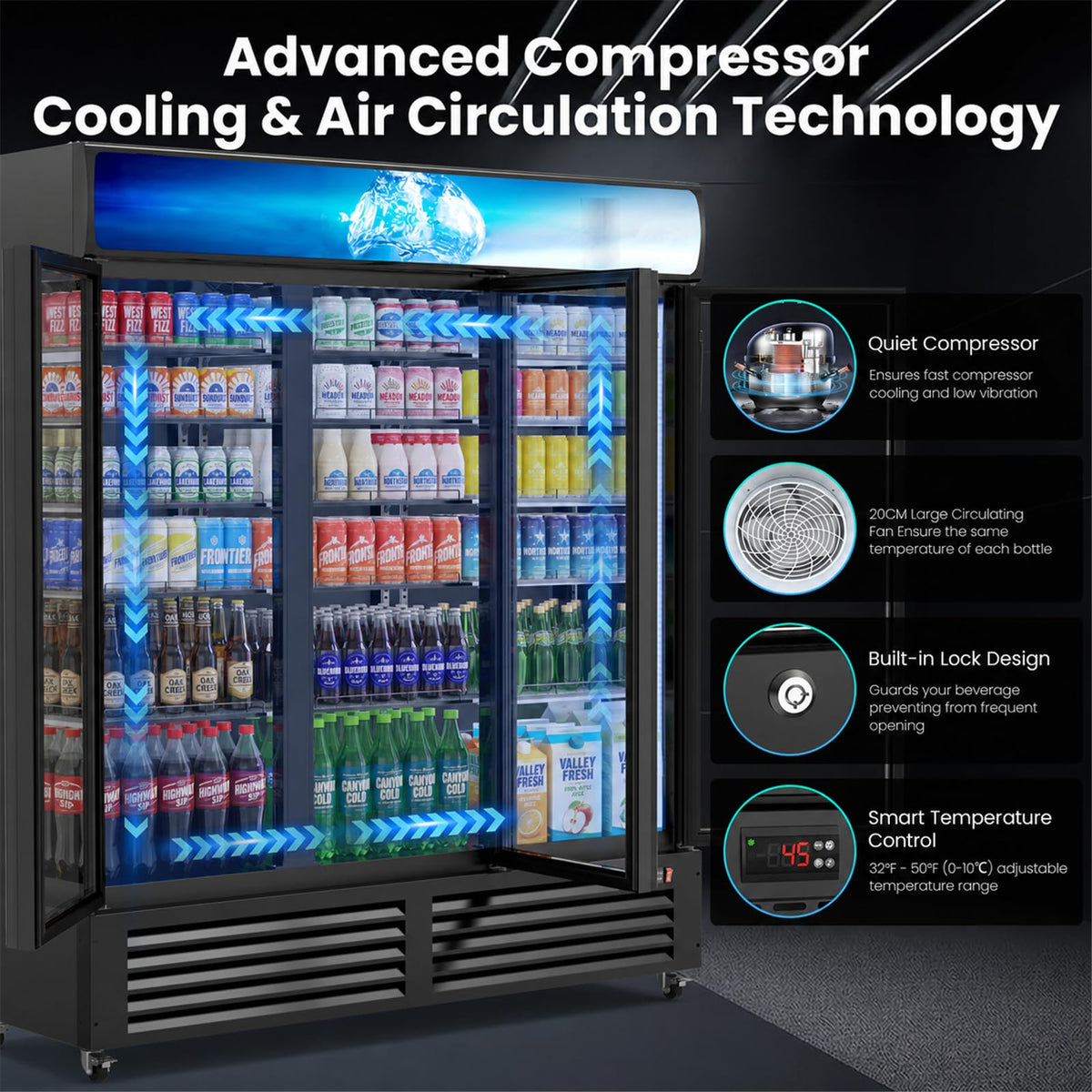 Commercial Refrigerators, 14.8 Cu.Ft Beverage Fridge with Glass Door