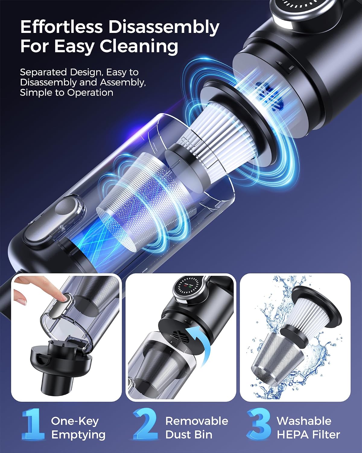 Cordless Handheld Vacuum Cleaner, 2-in-1 Vacuum & Blower, 36000Pa Suction Brushless Motor, Car Vacuum with LED Light, Lightweight, Covers for Car, Home, Office and Outdoor Use, Carbon Black