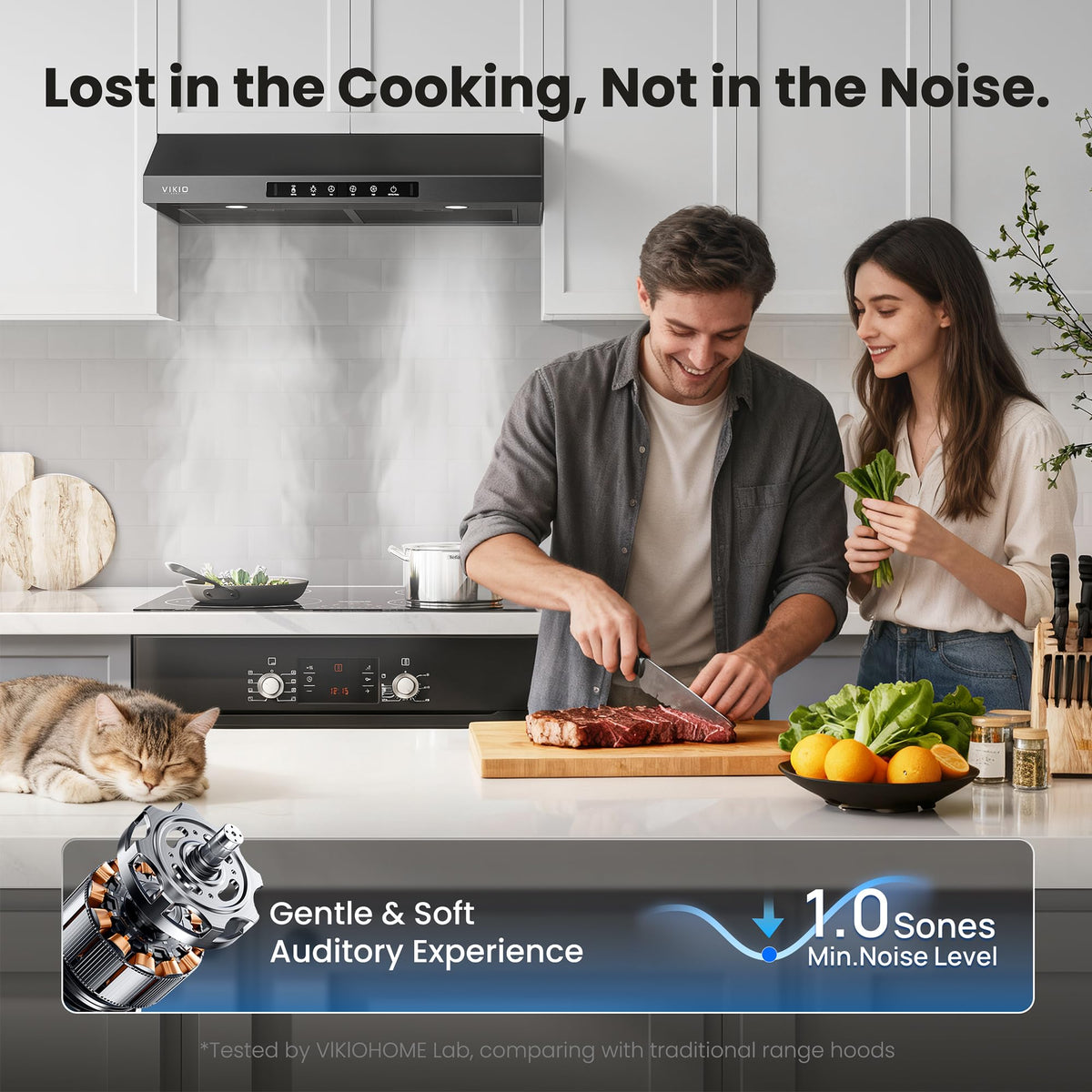 VIKIO HOME 36 Inch Under Cabinet Range Hood 900 CFM, Dual Motor Powerful Kitchen Vent Hood, Gesture & Touch Control, Ultra Quiet DC Motor, Dishwasher-Safe Filters, LED Lights, Stainless Steel