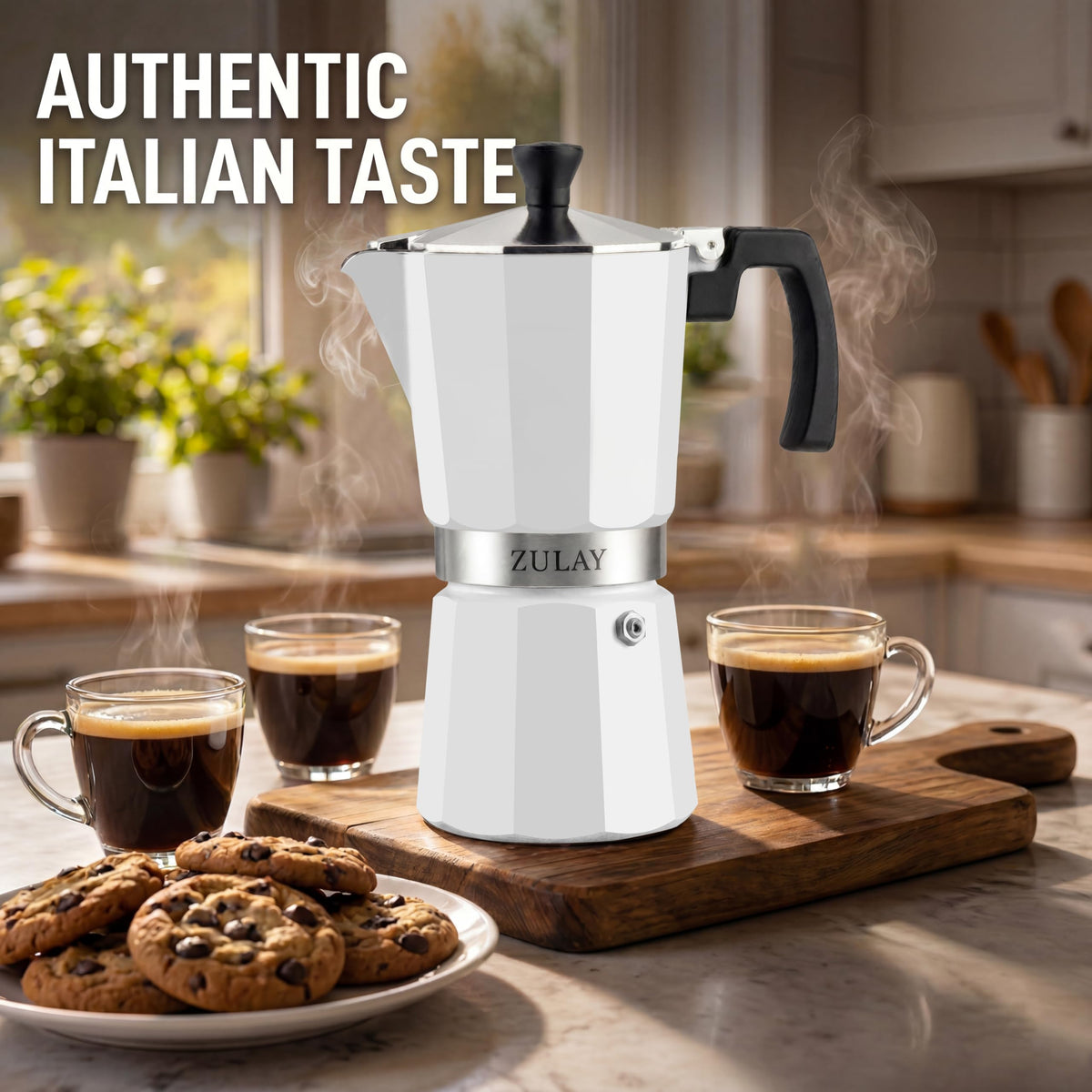Zulay Moka Pot Espresso Stovetop Coffee Maker - Leak-Proof, Stainless Steel, Easy to Clean, Heat Resistant Handle & Knob - for Authentic Cuban & Italian Style Espresso - Makes 6 Espresso Cups - Red