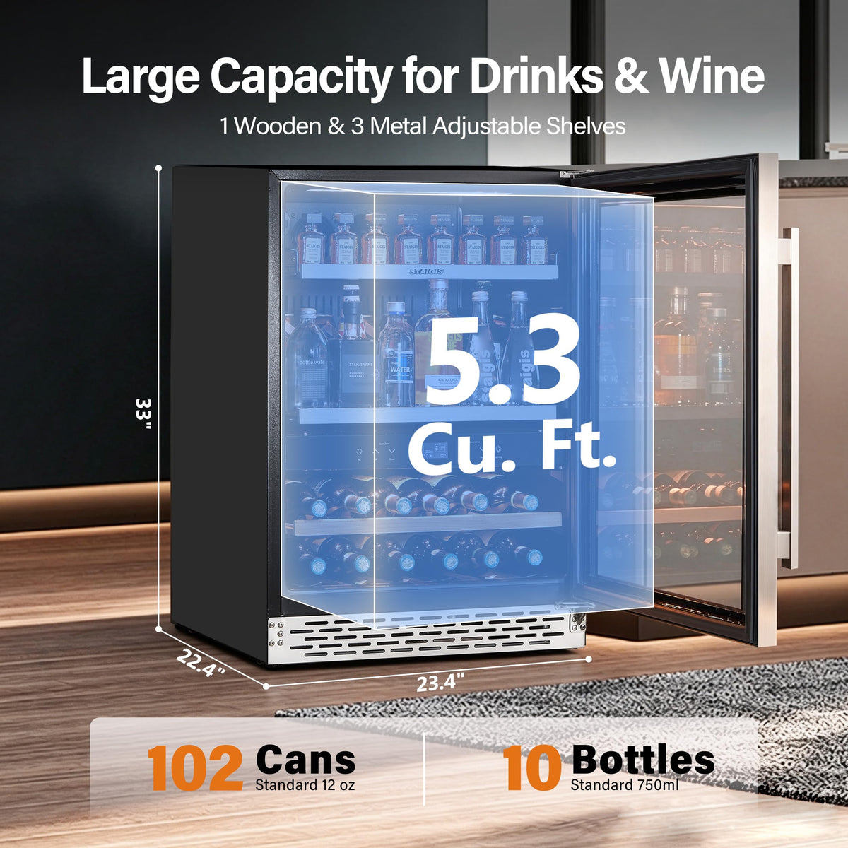 24inch Beverage Refrigerator,180 Cans Beverage Fridge Under Counter
