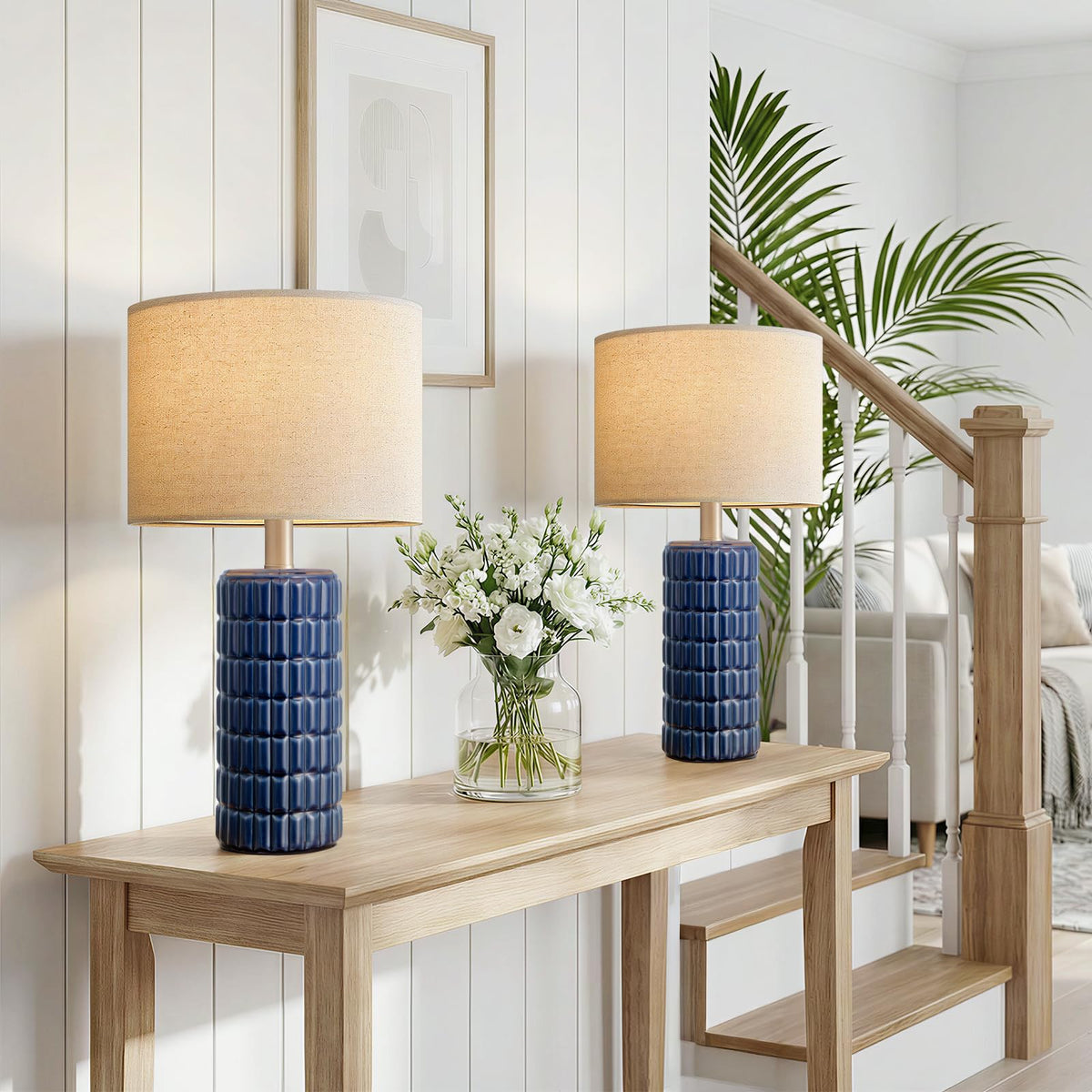 Seealle 23" Modern Ceramic Table Lamps Set of 2, Lamps for Bedroom, White