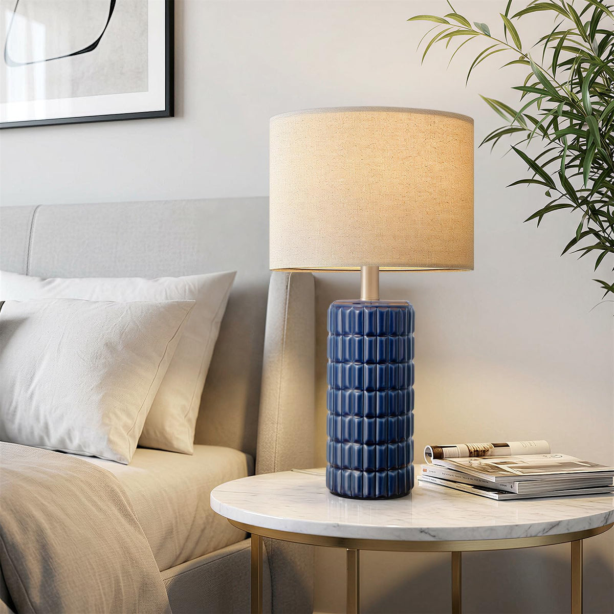 Seealle 23" Modern Ceramic Table Lamps Set of 2, Lamps for Bedroom, White