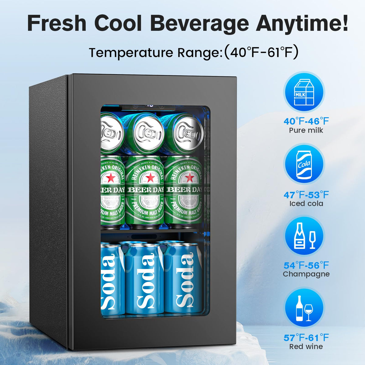 Electactic Mini Fridge 130 Can Beverage Refrigerator Cooler, 3.2 Cu.Ft Drink Fridge forSoda Wine Beer, Digital Temperature Control Cooler for Home, Dorm, Bar