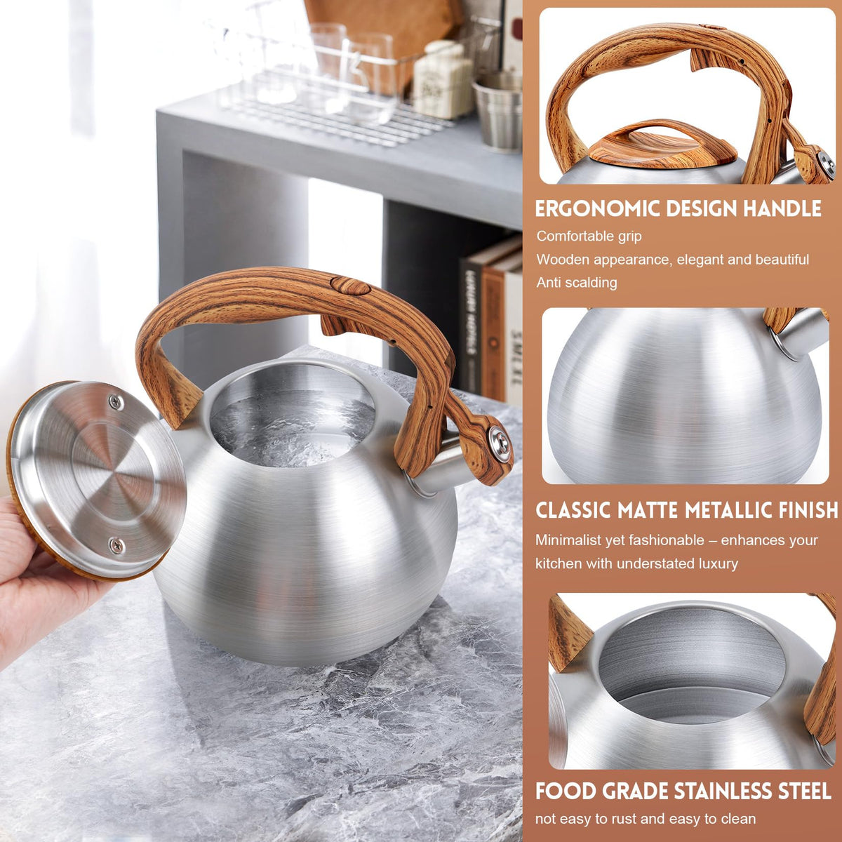 GGC Whistling Tea Kettle for Stove Top, 3.2QT/3L Stainless Steel Tea Kettle