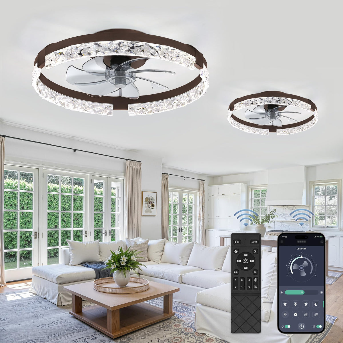 LEDIARY 20" Modern Ceiling Fans with Lights and Remote, White Fandelier