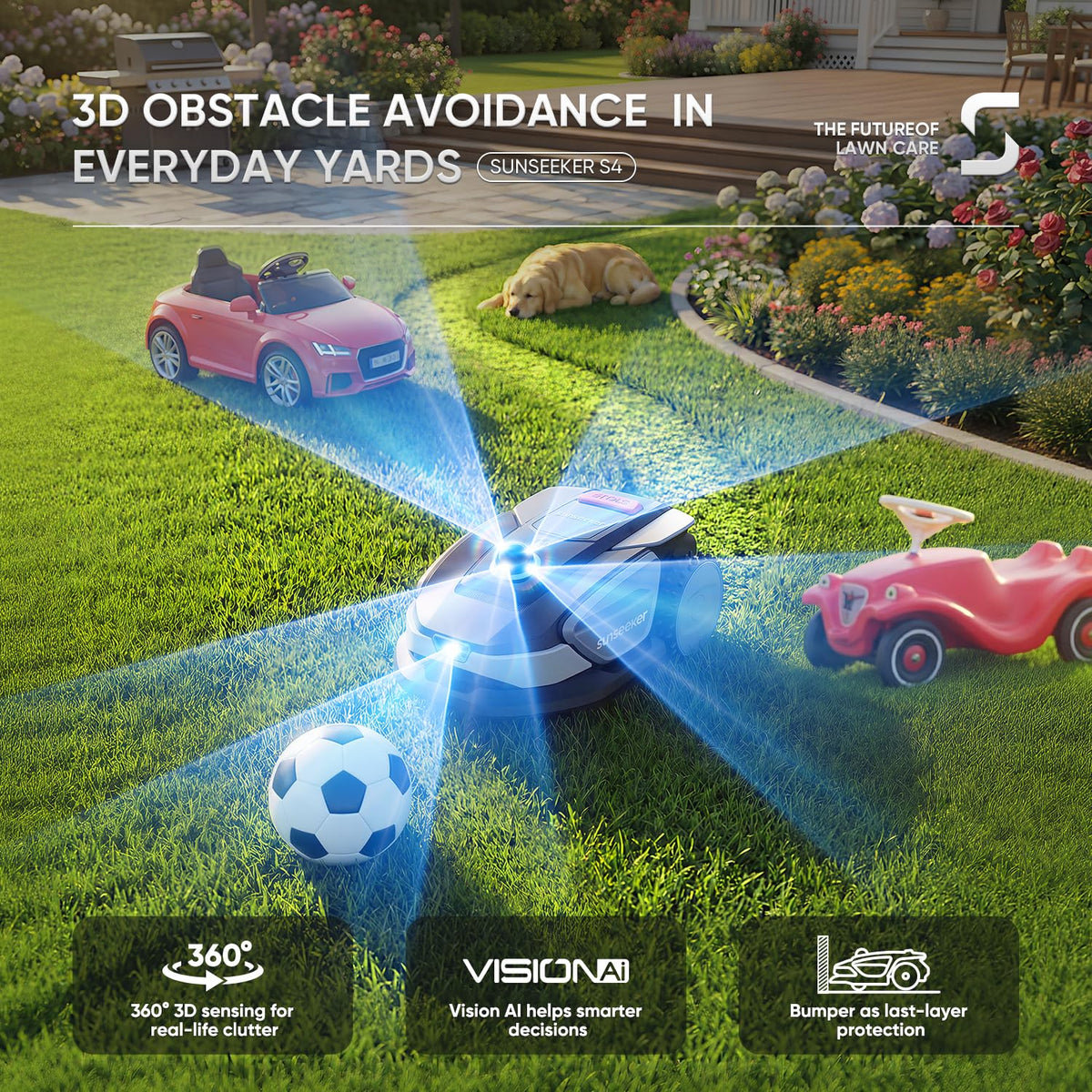 Sunseeker X5 AWD Robot Lawn Mower, RTK, Vision AI, 0.5 Acre, Wire-Free