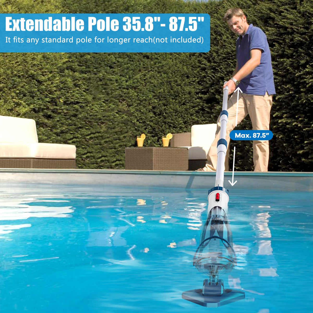Enhulk Rechargeable Handheld Cordless Pool Vacuum for Above Ground Pool and Inground Pool, 60-Minute Runtime,Powerful Suction up to 18.5 gallons/min, Efficient Leaf and Debris Removal, PC10 Pro