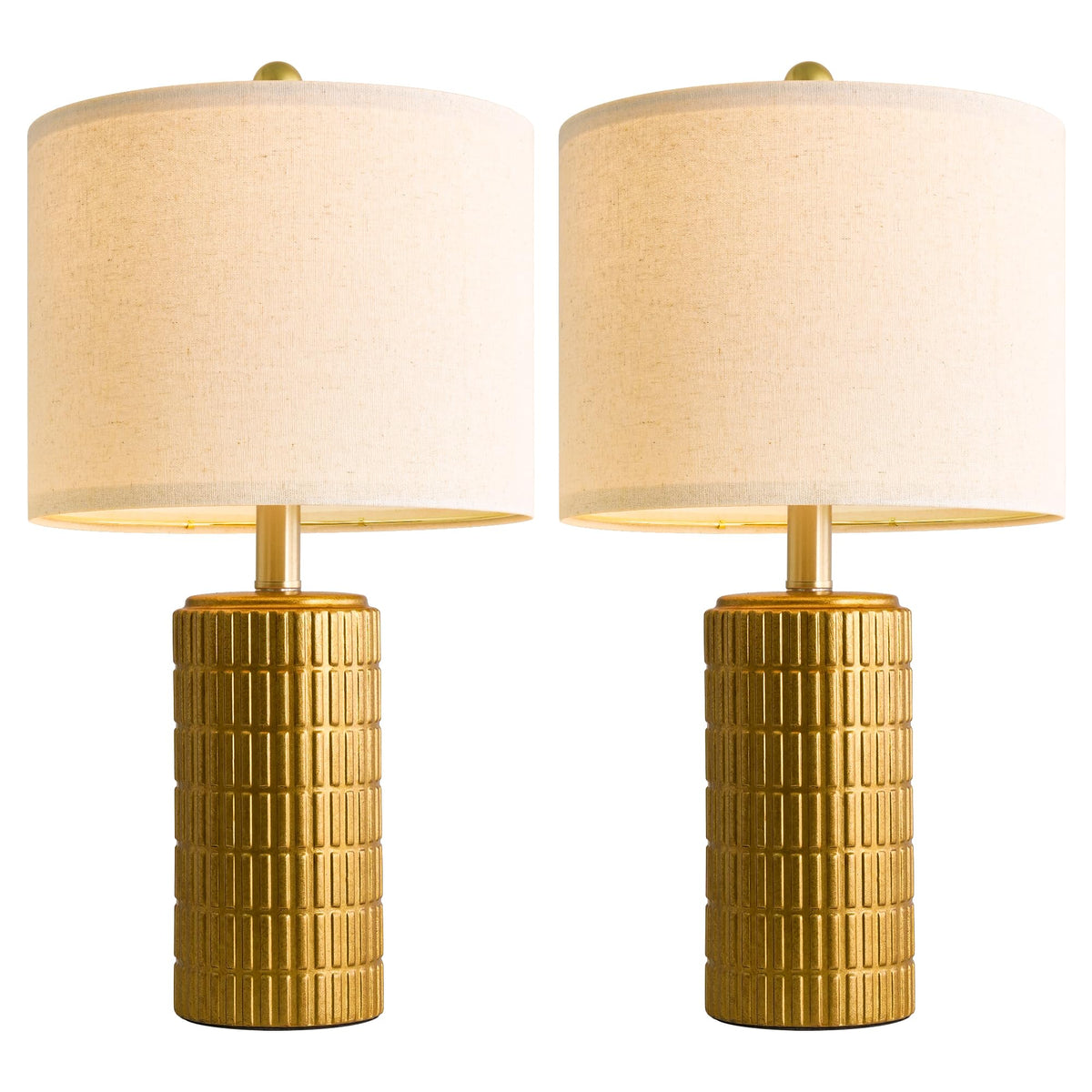 PoKat 20.75" Small Modern Ceramic Table Lamps Set of 2 for Bedroom, White
