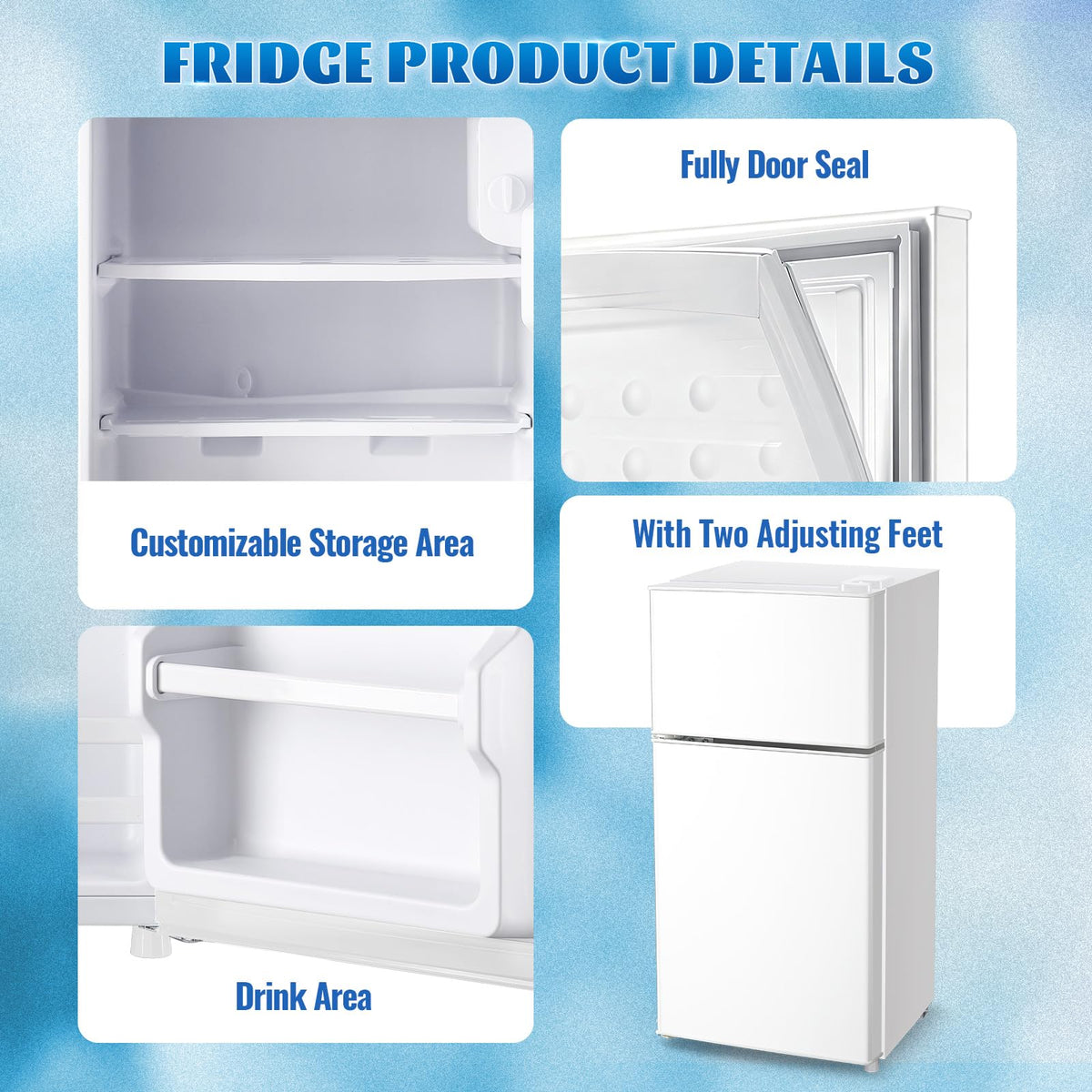 45L Personal Double‑Door Mini Fridge With Freezer, Pink