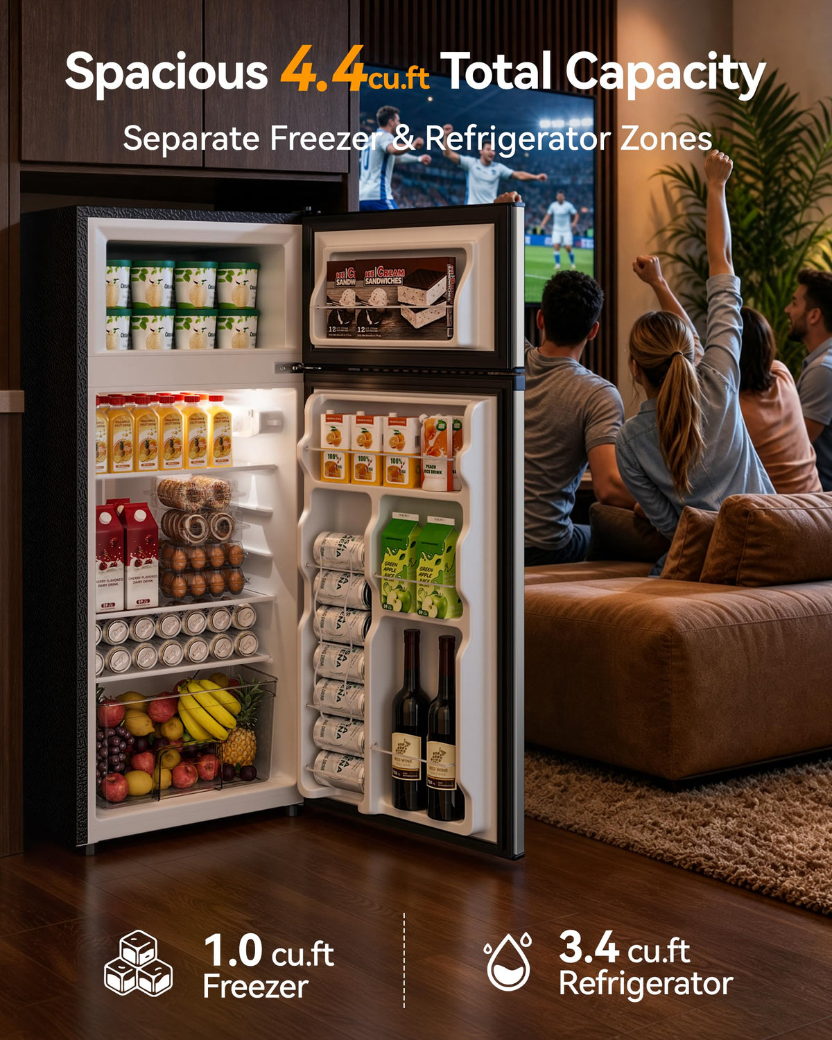 4.5 Cu.Ft Mini Fridge Freezer for Dorm/Office, 2-Door, Quiet
