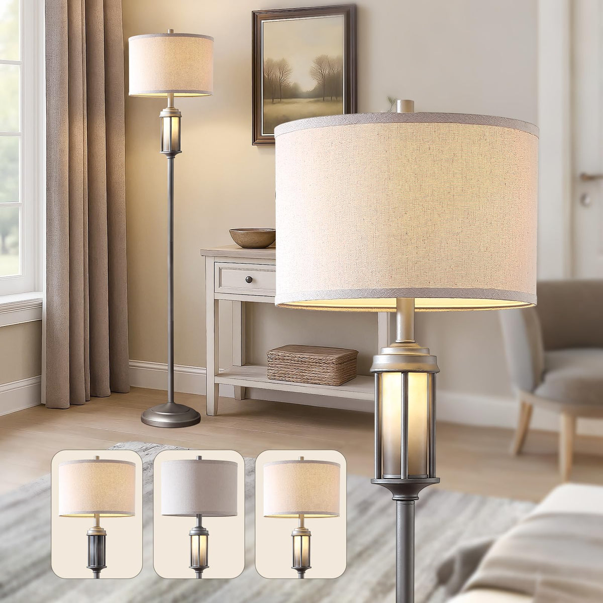 AIEAMPDO 65'' Farmhouse Floor Lamp for Living Room with 2 Light Sources