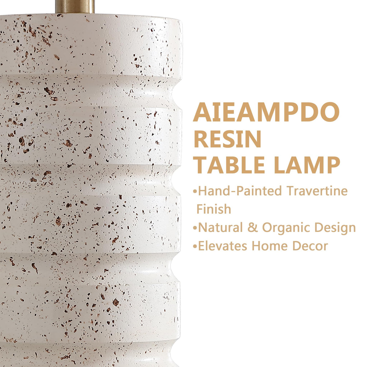 AIEAMPDO 26" Set of 2 Travertine Resin Table Lamps for Bedroom, Brass Base