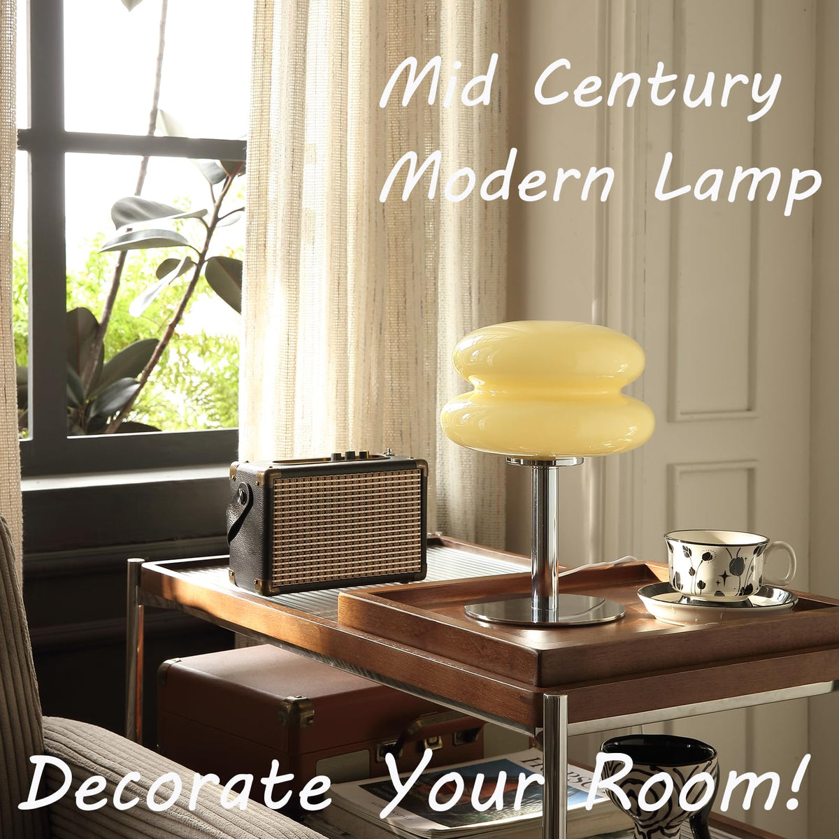 Glivpny Mushroom Lamp Table Lamp, Mid Century Modern Bedroom Lamps(Orange)