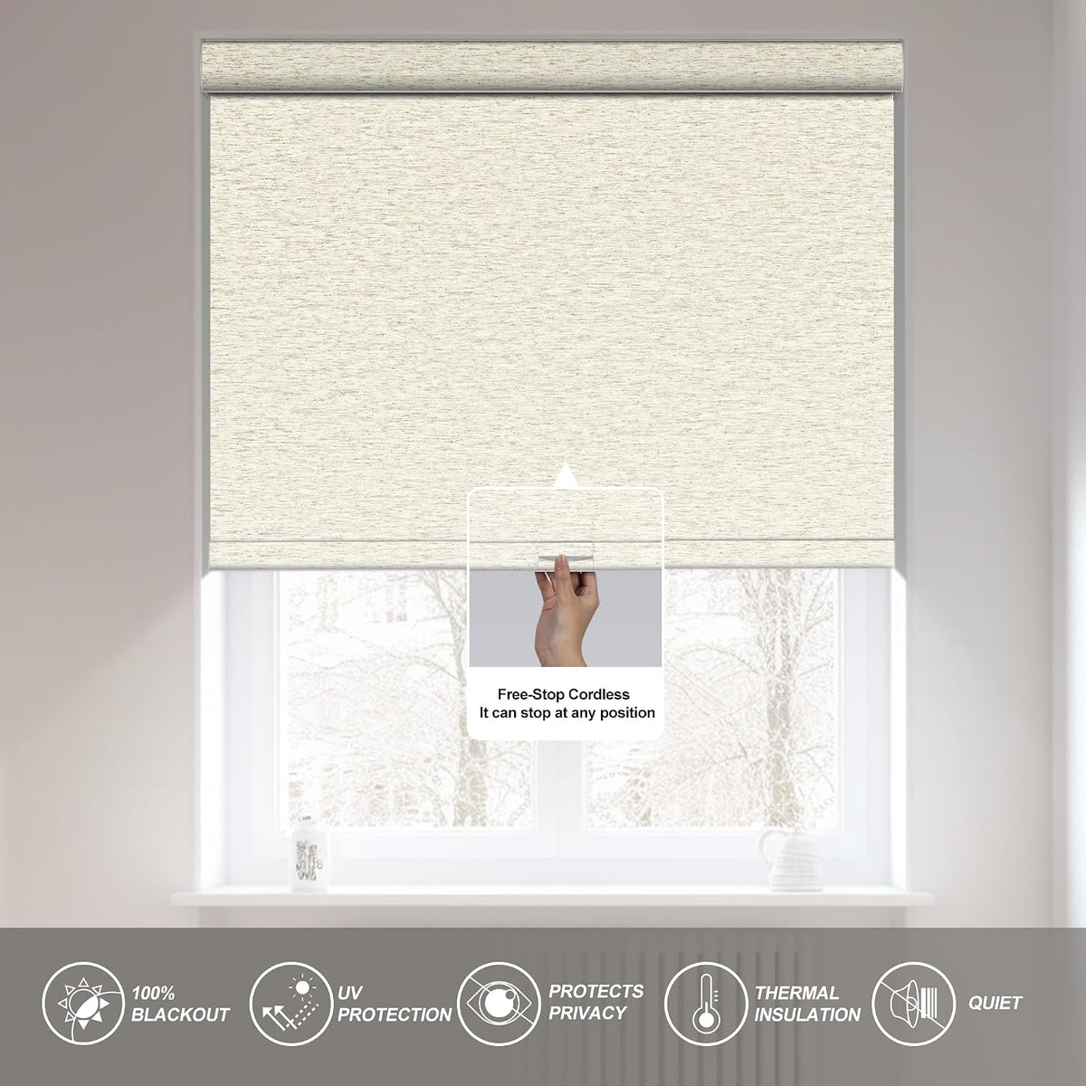 Boolegon Blackout Roller Shades for Windows, Beige, Custom Size