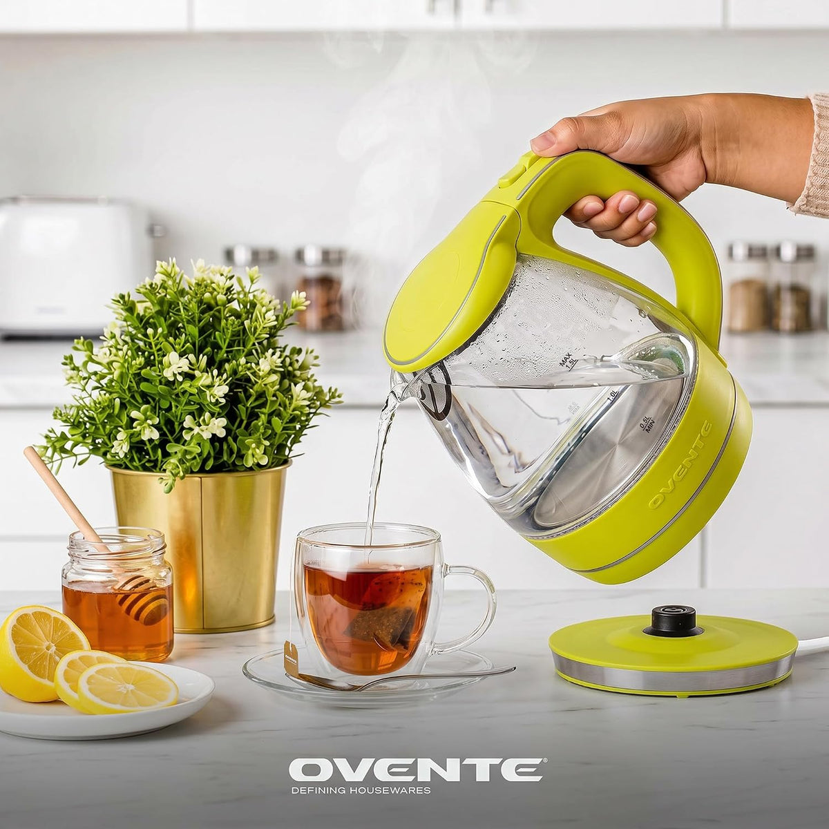 OVENTE 1.5L Glass Electric Kettle Water Boiler, Black KG83B