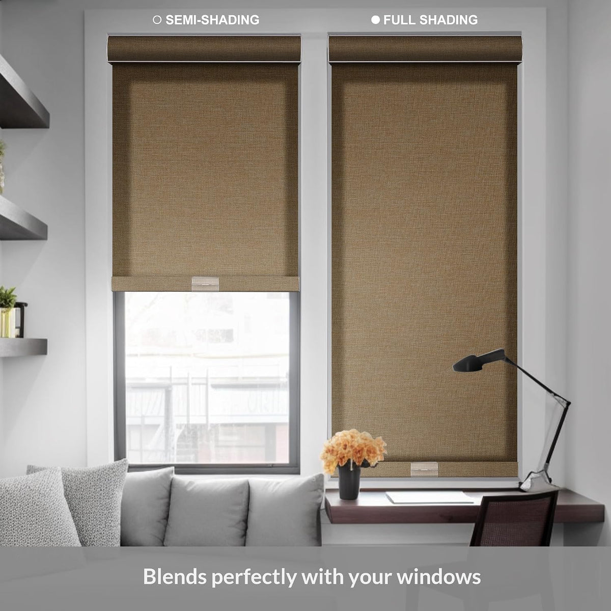 Boolegon Blackout Roller Shades for Windows, Beige, Custom Size