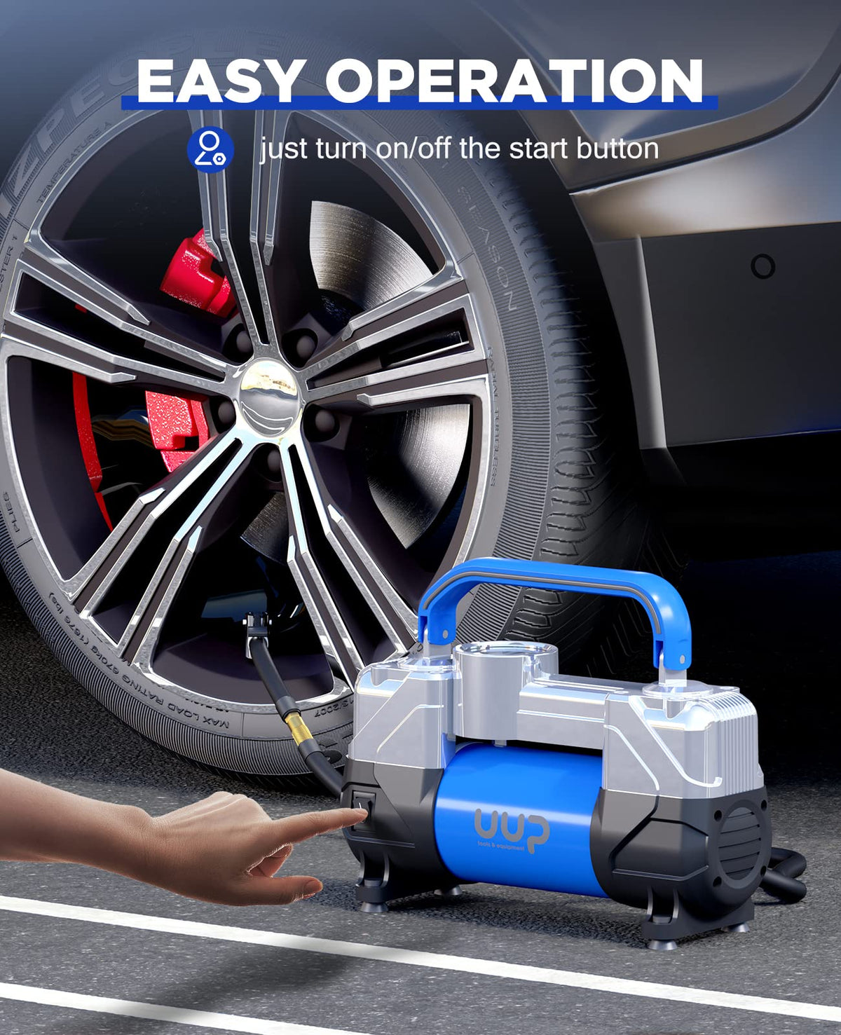 Portable 12V Air Compressor, 150 PSI Tire Inflator with Dual Cylinders