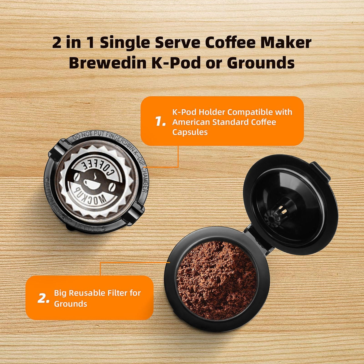 Small Single Serve Coffee Maker for K Cup and Grounds with One Button