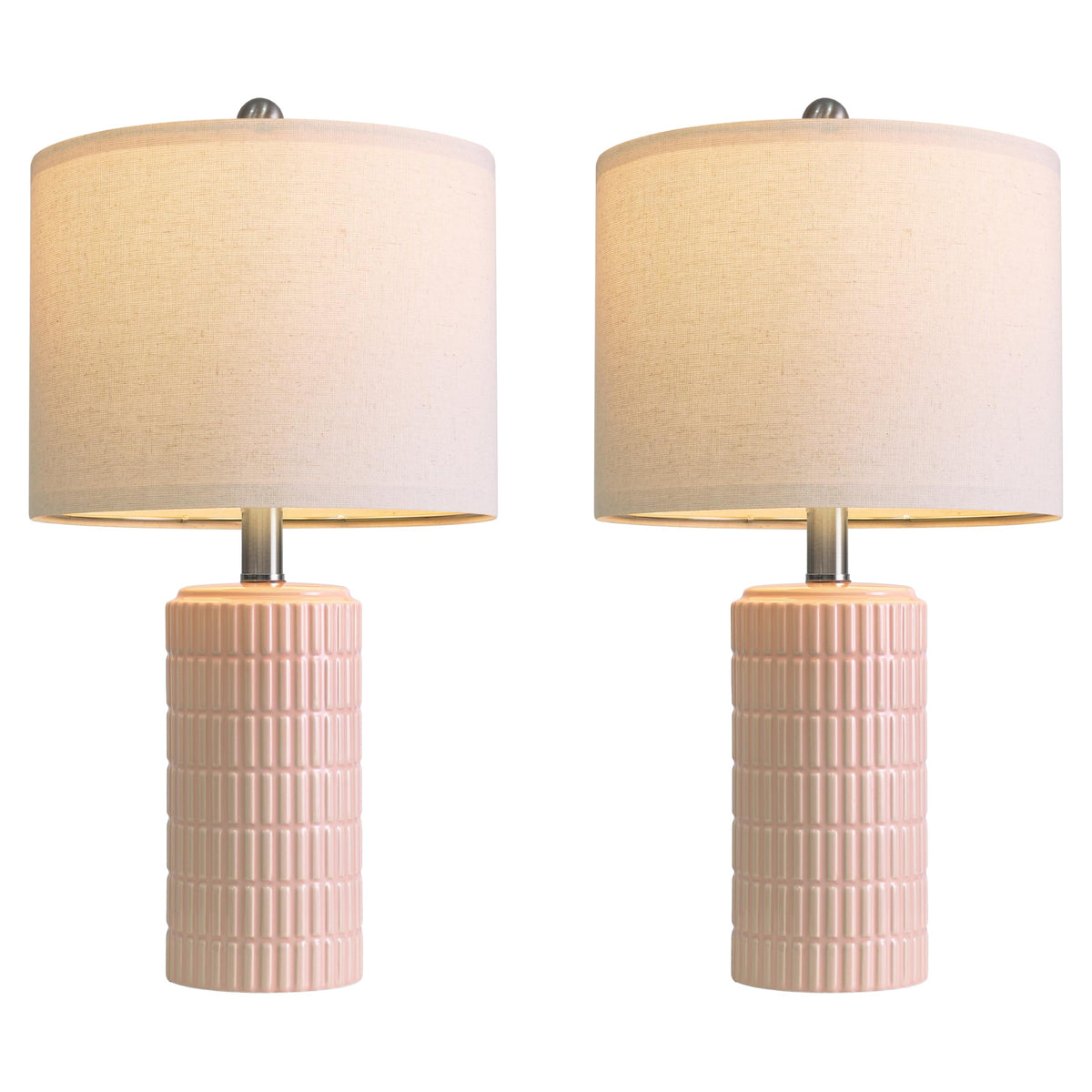 PoKat 20.75" Small Modern Ceramic Table Lamps Set of 2 for Bedroom, White