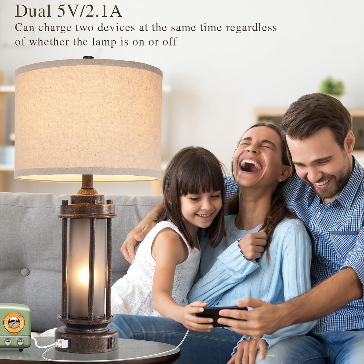 AIEAMPDO 25'' Set of 2 Farmhouse Table Lamps for Living Room with USB C+A