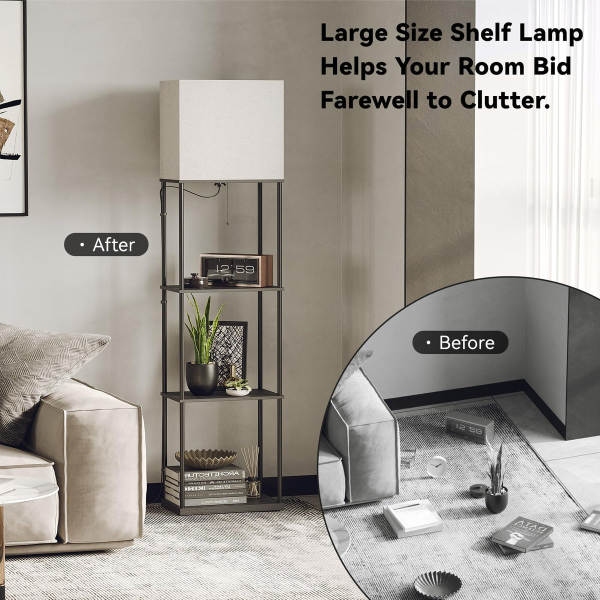 SUNMORY Floor Lamp with Shelves, Standing Lamps for Living Room, Black