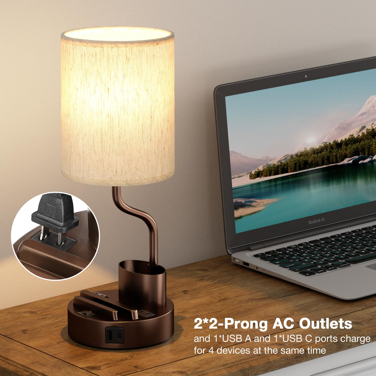 Fenmzee Bedside Lamps for Bedroom Set of 2 - Table Desk Lamp for Nightstand