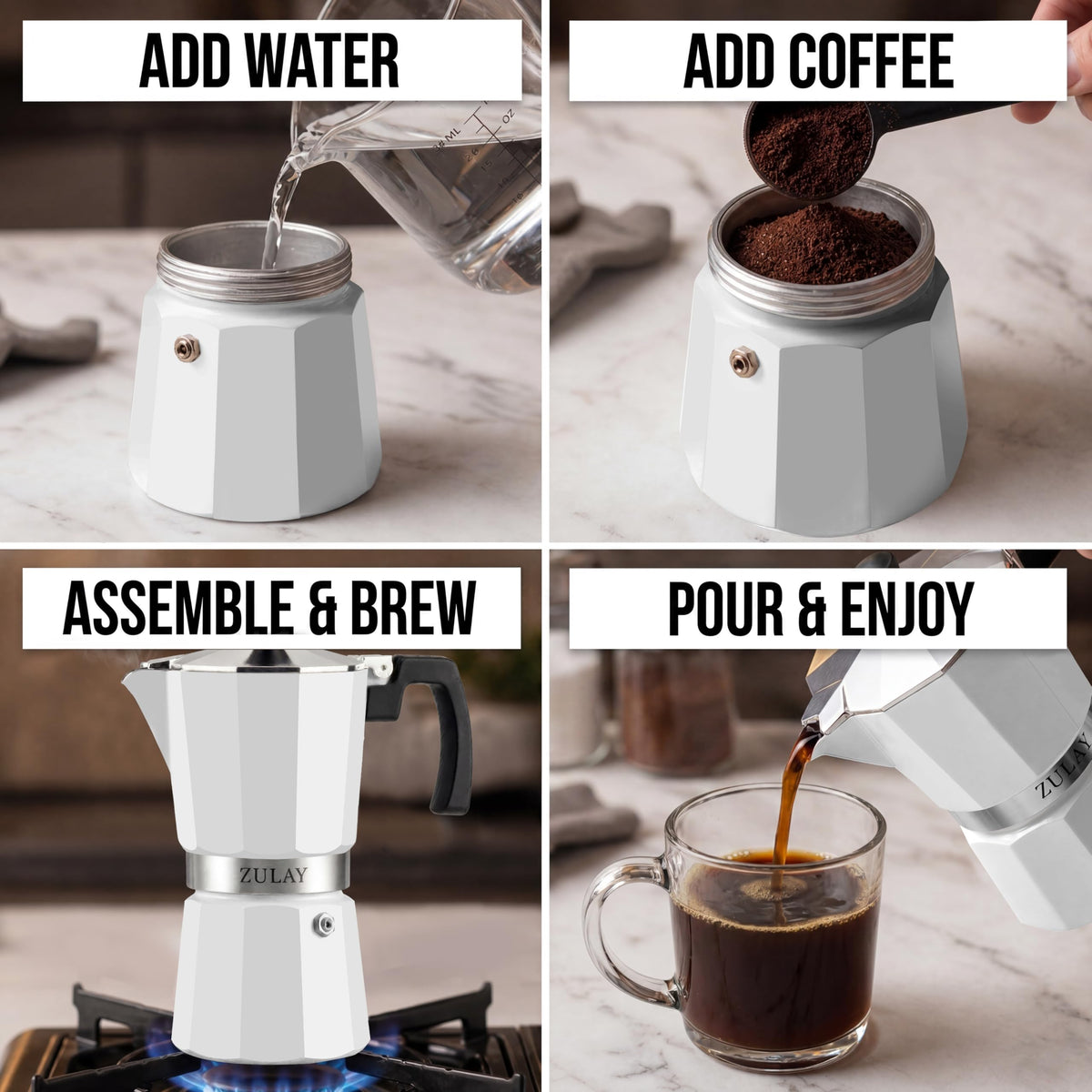 Zulay Moka Pot Espresso Stovetop Coffee Maker - Leak-Proof, Stainless Steel, Easy to Clean, Heat Resistant Handle & Knob - for Authentic Cuban & Italian Style Espresso - Makes 6 Espresso Cups - Red