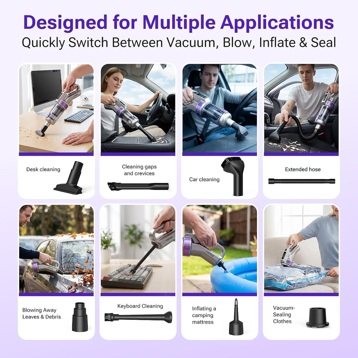 Yomile Mini Car Vacuum & Air Duster, 35000PA Brushless Handheld Vacuum