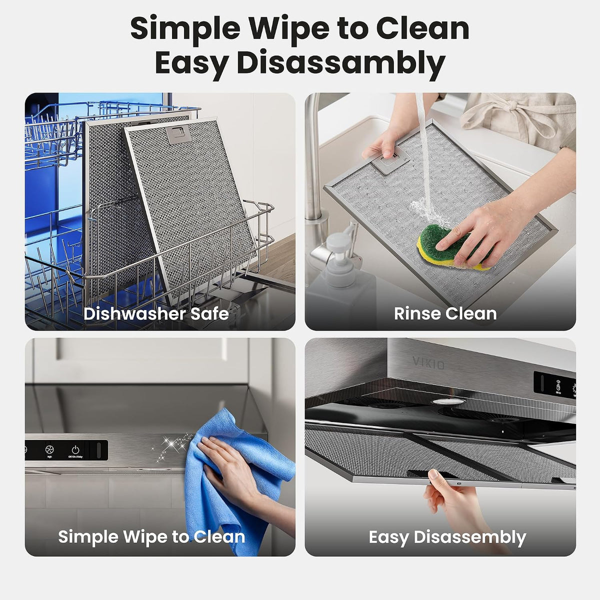 VIKIO HOME 36 Inch Under Cabinet Range Hood 900 CFM, Dual Motor Powerful Kitchen Vent Hood, Gesture & Touch Control, Ultra Quiet DC Motor, Dishwasher-Safe Filters, LED Lights, Stainless Steel