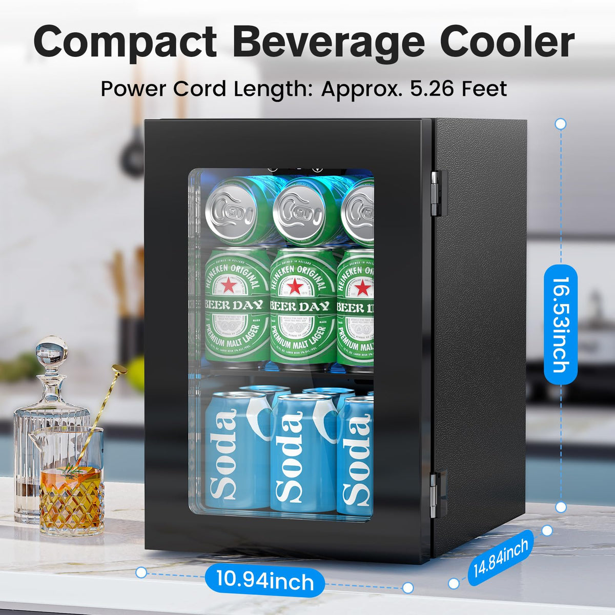 Electactic Mini Fridge 130 Can Beverage Refrigerator Cooler, 3.2 Cu.Ft Drink Fridge forSoda Wine Beer, Digital Temperature Control Cooler for Home, Dorm, Bar
