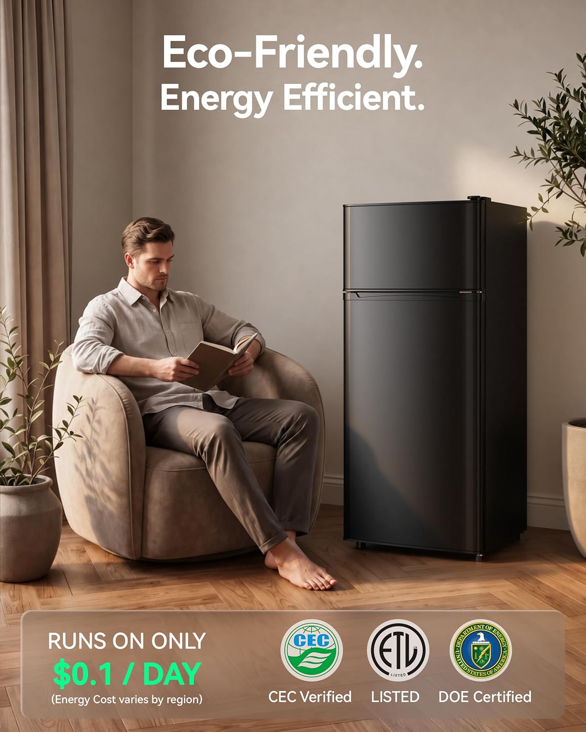 4.5 Cu.Ft Mini Fridge Freezer for Dorm/Office, 2-Door, Quiet