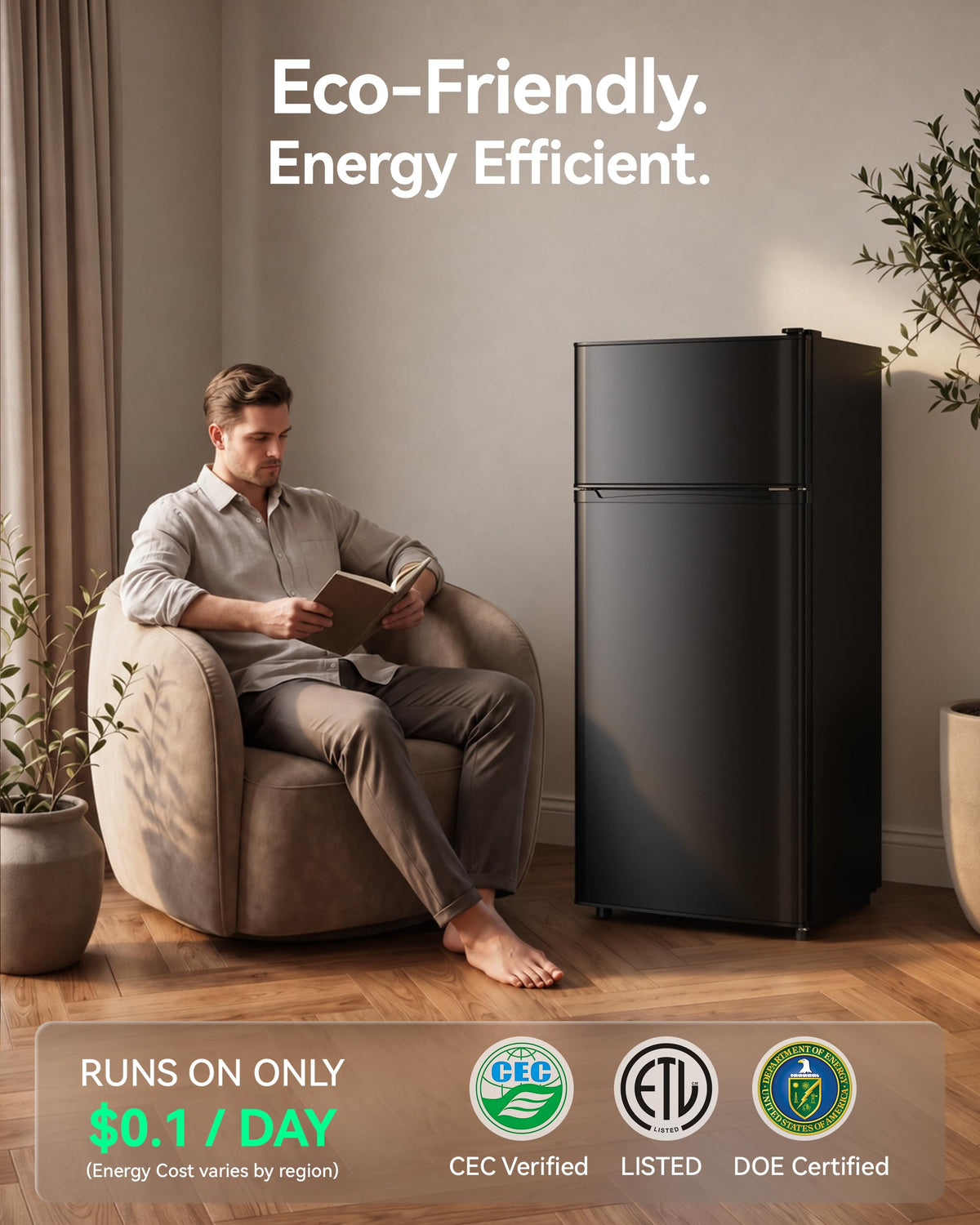 4.5 Cu.Ft Mini Fridge Freezer for Dorm/Office, 2-Door, Quiet