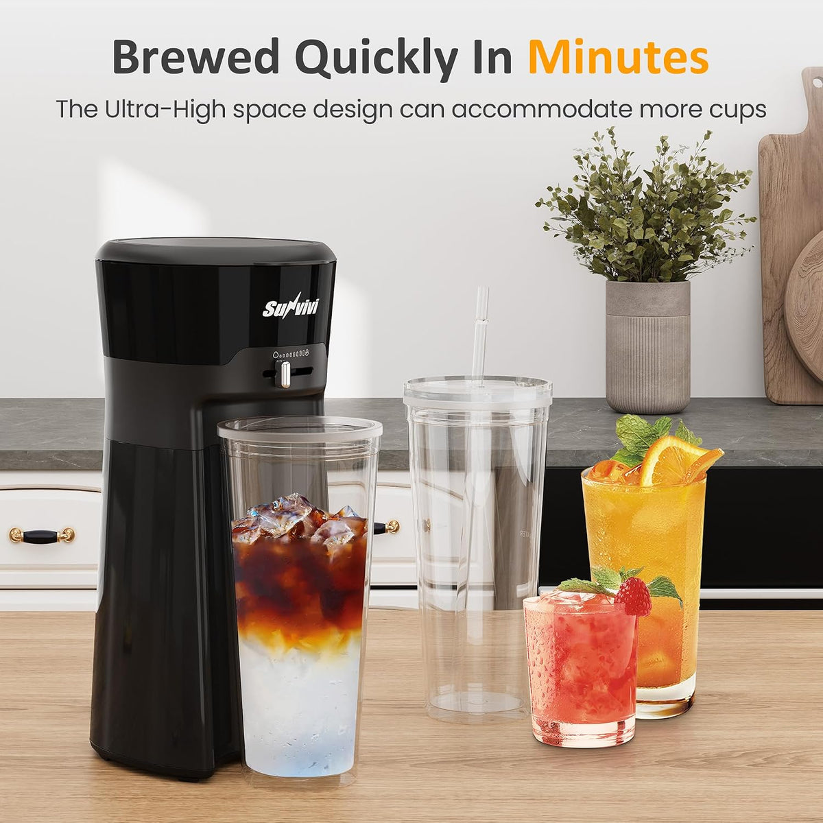 SUNVIVI 20Oz Iced Tea Coffee Maker with Reusable Filter - Small,Hot Brew