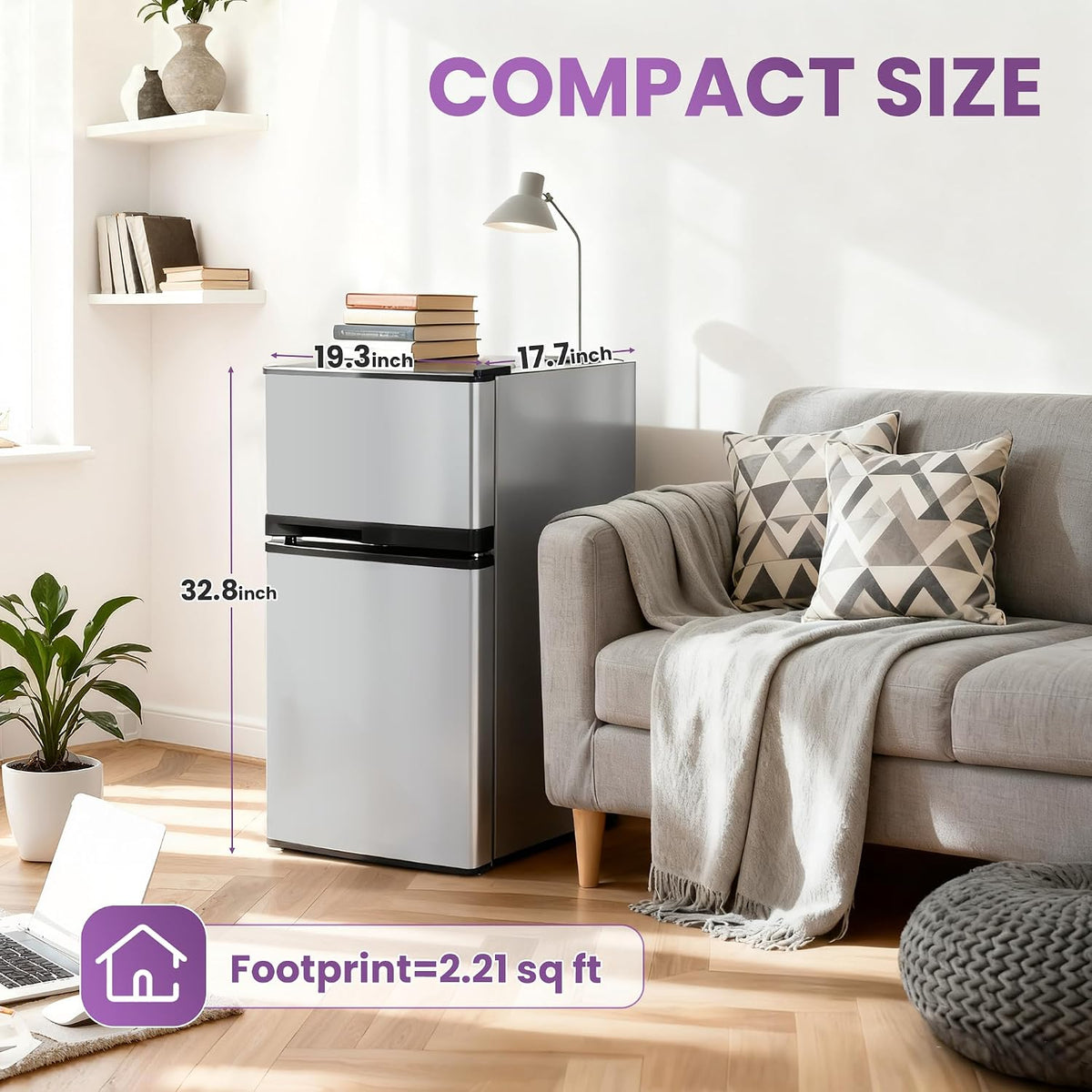 3.6 Cu.Ft Mini Fridge with Freezer for Dorm Office, Silver