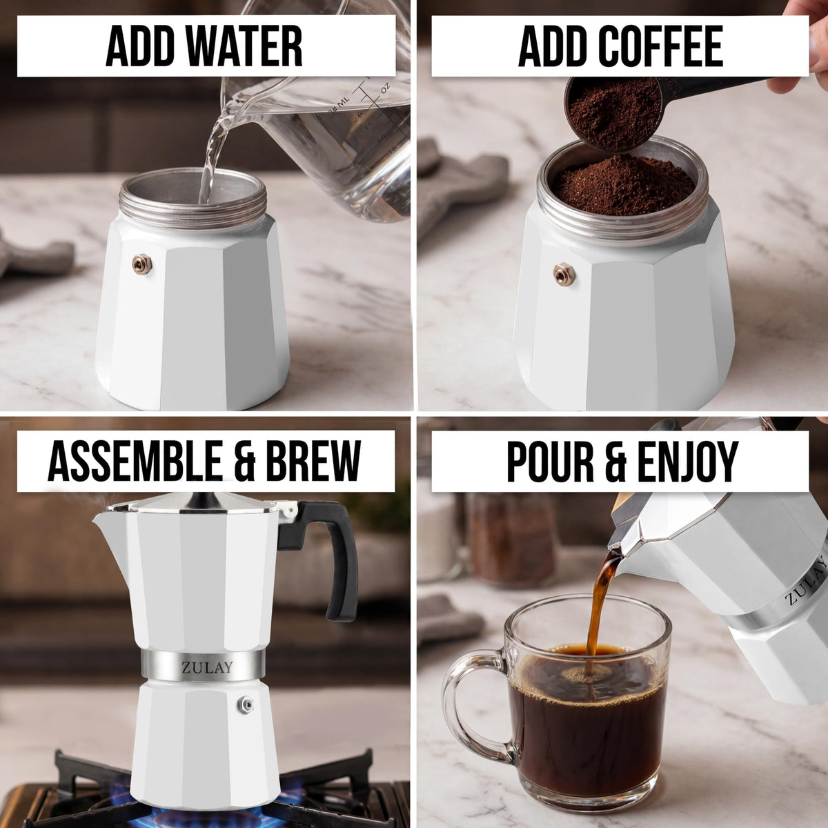 Zulay Moka Pot Espresso Stovetop Coffee Maker - Leak-Proof, Stainless Steel, Easy to Clean, Heat Resistant Handle & Knob - for Authentic Cuban & Italian Style Espresso - Makes 6 Espresso Cups - Red