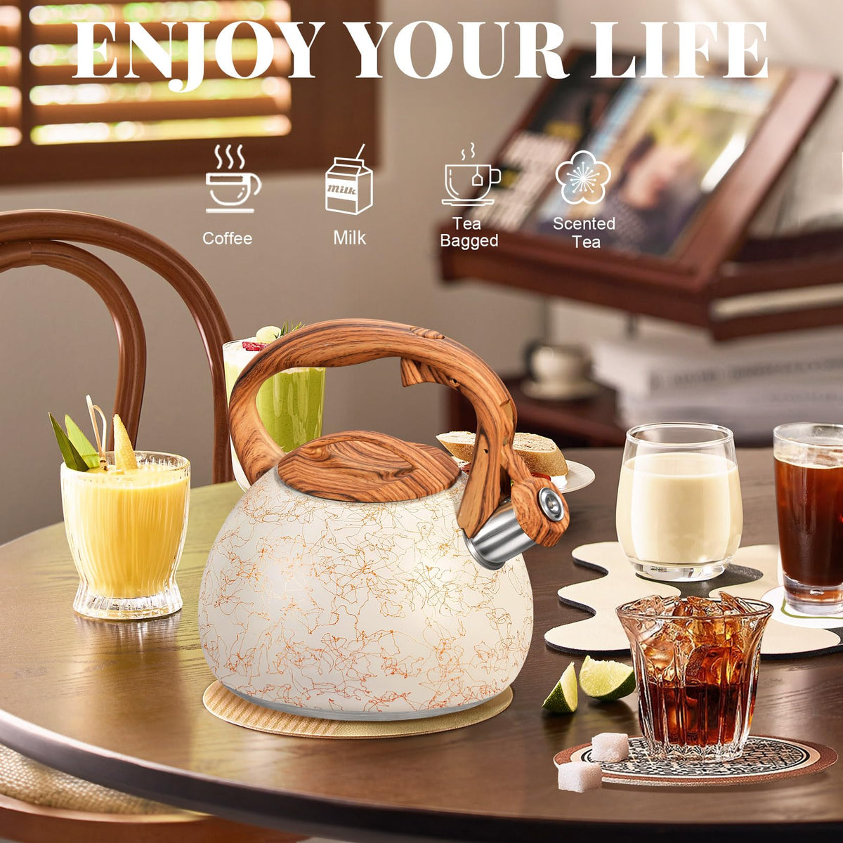 GGC Whistling Tea Kettle for Stove Top, 3.2QT/3L Stainless Steel Tea Kettle